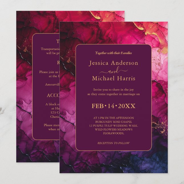 Invitation Avec DÉTAILS mariages Élégance céleste (Devant / Derrière)