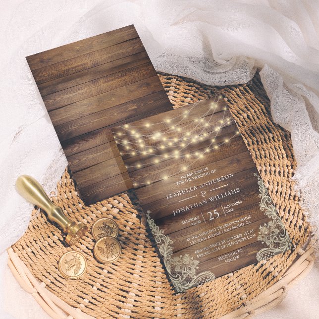 Invitation  avec effet bois ancien et lampes suspendues (Créateur téléchargé)