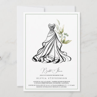 Invitation avec feuillage d'eucalyptus et robe de 