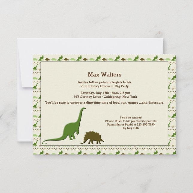 Invitation avec fond de dinosaures (Devant)
