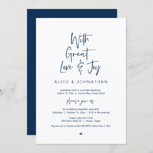 Invitation Avec Grand Amour, Joie, Bleu Marine, Elopement Mar