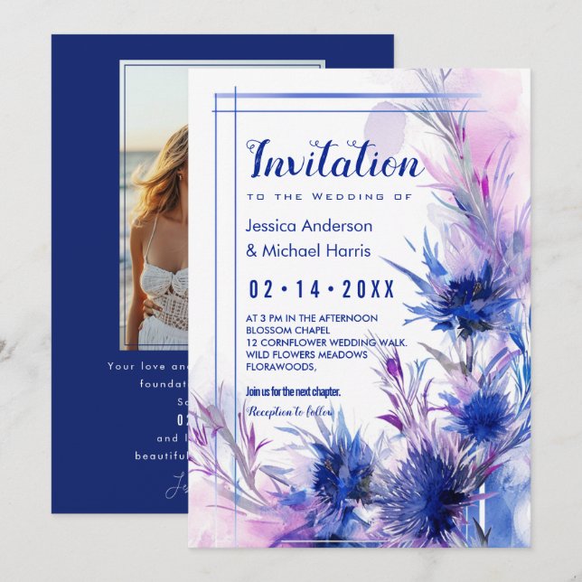 Invitation Avec la photo Cornflower Reverie (Devant / Derrière)