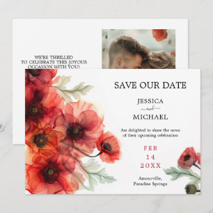 Invitation Avec la photo Scarlet Petal Serenade Save the Date