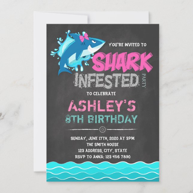 Invitation avec le mot carte d'ardoise requin (Devant)