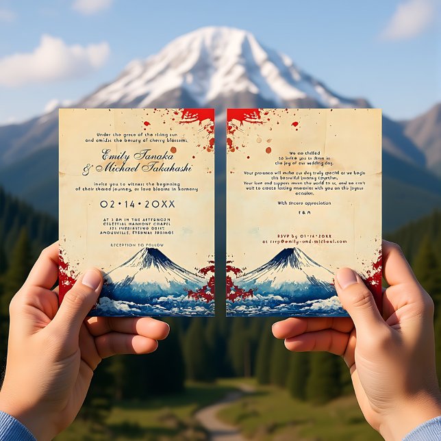 Invitation Avec le texte à l'arrière Harmonie japonaise avec  (With text at the back Japonesque Harmony with Fuji Invitation)