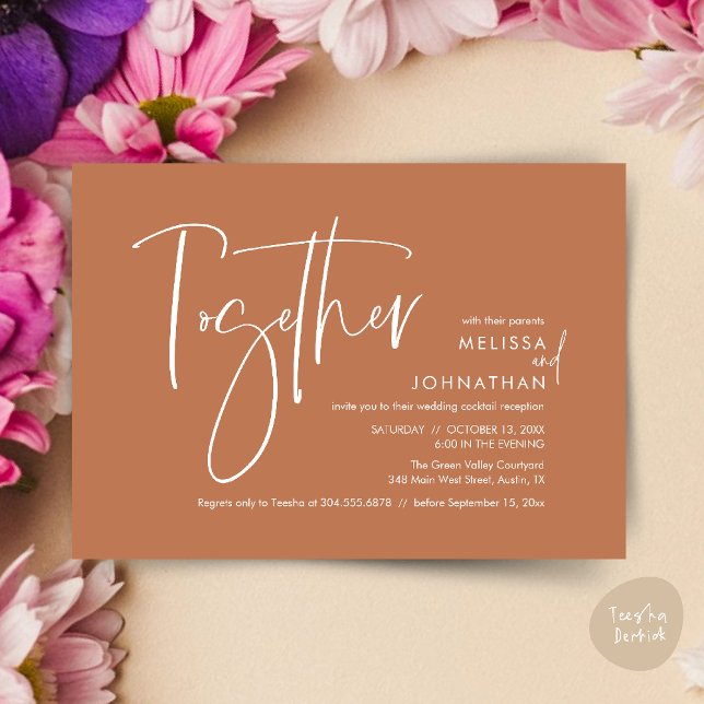 Invitation Avec leurs parents, Réception de mariage (Together with their parents, Wedding Reception Invitation Card PDF Modern clean Copper Brown)