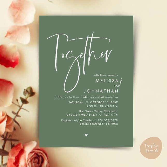 Invitation Avec leurs parents, Réception de mariage (Together with their parents, Wedding Reception Invitation Card PDF Modern clean Sage Green)