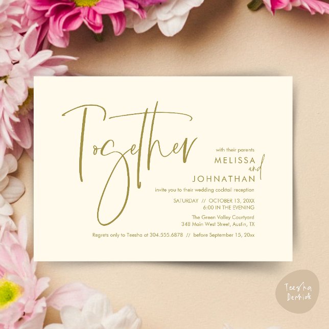 Invitation Avec leurs parents, Réception de mariage (Together with their parents, Wedding Reception Invitation Card PDF Modern clean Yellow Gold)