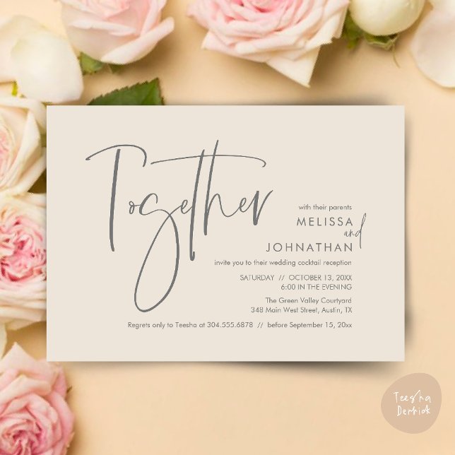 Invitation Avec leurs parents, Réception de mariage (Together with their parents, Wedding Reception Invitation Card PDF Modern clean Cream Grey)