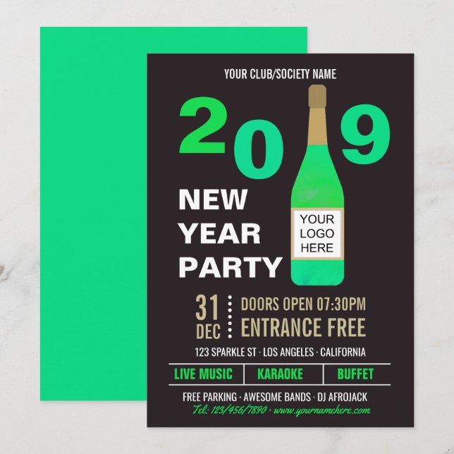 Invitation avec logo pour la soirée du Nouvel An d (Devant / Derrière)
