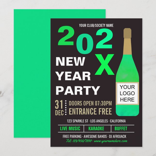 Invitation avec logo pour la soirée du Nouvel An d (Devant / Derrière)