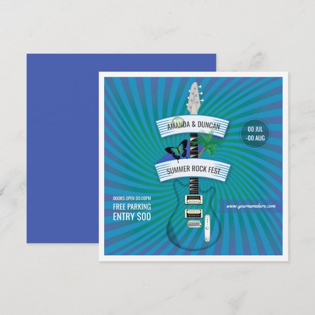 Invitation avec logo pour le festival de rock d'ét (Devant / Derrière)
