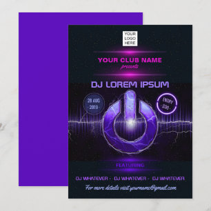 Invitation avec logo pour soirée DJ musique et dan