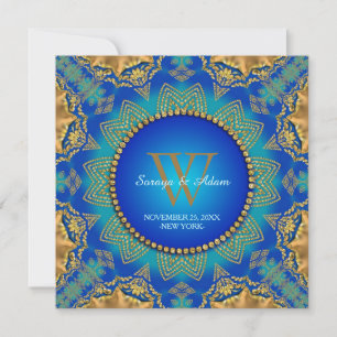 Invitation avec Monogramme en Dentelle Satinée Or
