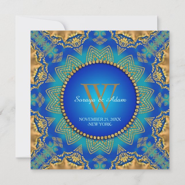 Invitation avec Monogramme en Dentelle Satinée Or  (Devant)