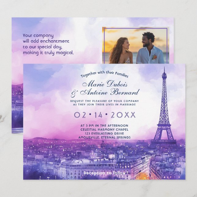 Invitation Avec photo à l'arrière Amour Éternel à la Parisien (Devant / Derrière)