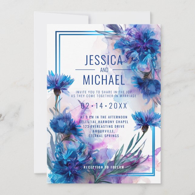 Invitation 💍 Avec photo Cornflowers et Lavender Bliss (Devant)