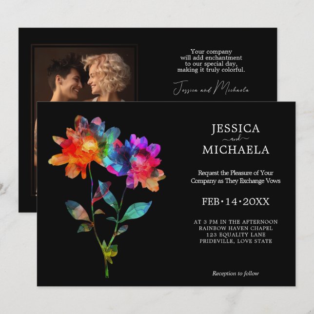 Invitation 🌈 Avec photo Petals & Pride  (Devant / Derrière)