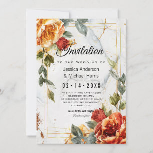 Invitation Avec poème Marble Dreams : Orange Rose Elegance