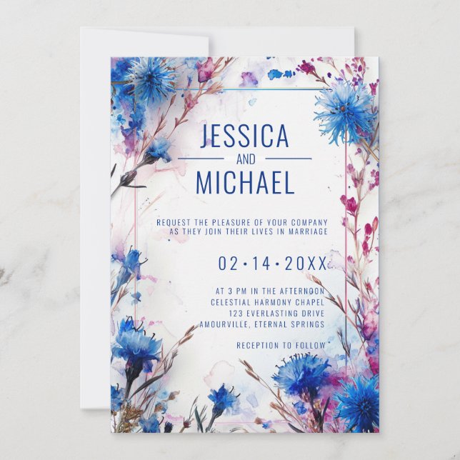 Invitation 💍 avec QR Cornflowers et mariage Lavender Bliss (Devant)
