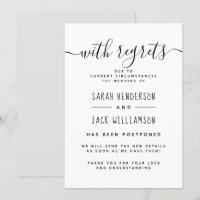 "Avec Regrets" Annonce de Mariage Reporté B & N