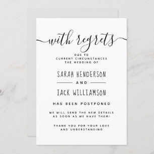 Invitation "Avec Regrets" Faires-part de Mariage Reporté N&B