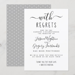 Invitation Avec regrets Mariage Noir & Blanc reporté