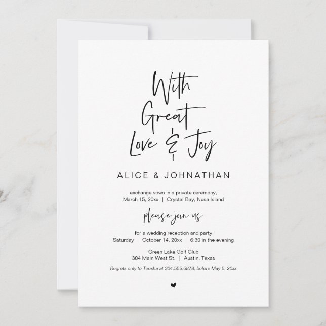 Invitation Avec un grand amour et joie, Noir, Mariage intime (Devant)