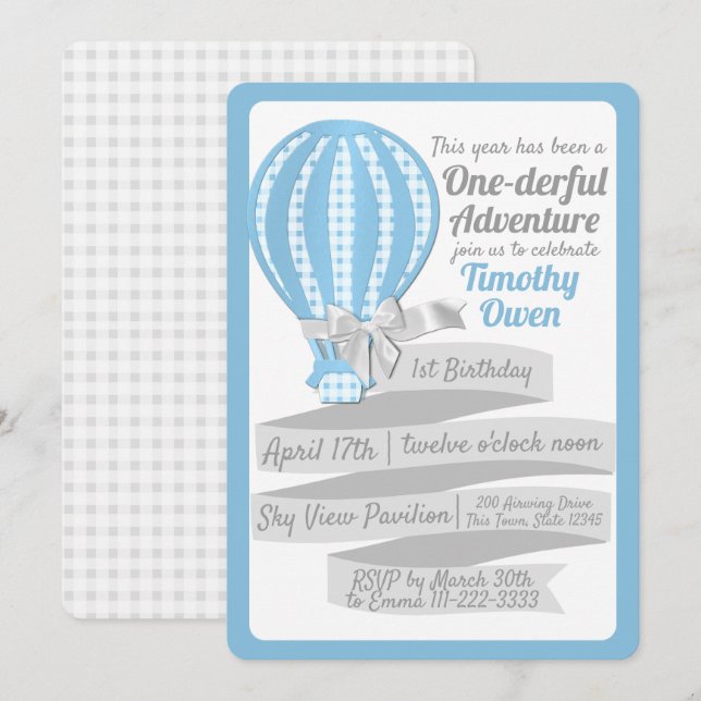 Invitation Aventure à un seul derful Hot Air Balloon 1er anni (Devant / Derrière)