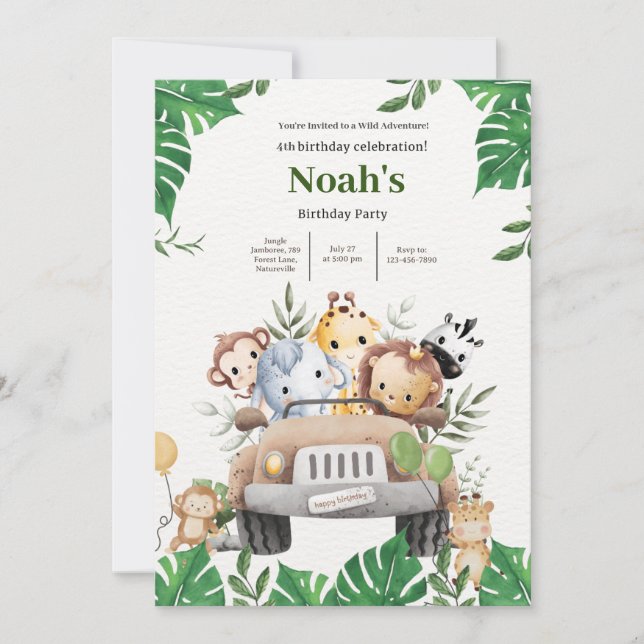 Invitation Aventure animale sauvage de Noah Anniversaire Bash (Devant)