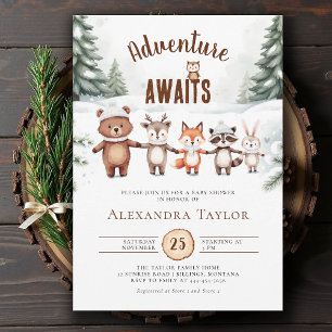 Invitation Aventure Animaux de la forêt Baby shower d'hiver f