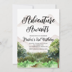 Invitation Aventure Anniversaire, Camping, Montagne