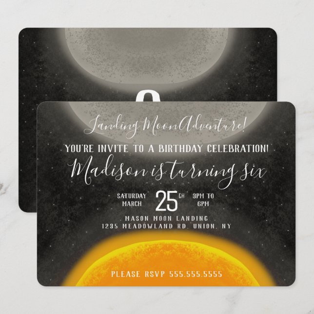 Invitation Aventure artistique d'anniversaire Doodle Moon tou (Devant / Derrière)