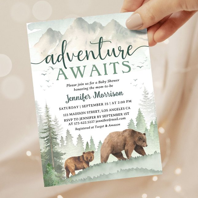 Invitation Aventure Attend Bébé Fête Ours Forêt de la Forêt (Créateur téléchargé)