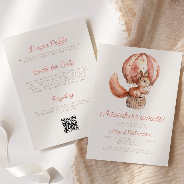 Invitation Aventure Attend Écureuil Mignon Code QR Baby Showe (Créateur téléchargé)