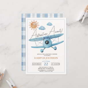 Invitation Aventure Attend Fête Prénatale Bébé Garçon Avion