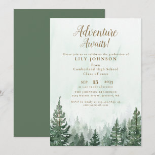 Invitation Aventure Await Pine Tree Forest Graduation Party