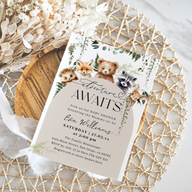 Invitation Aventure Baby shower Neutre des animaux des bois (Créateur téléchargé)