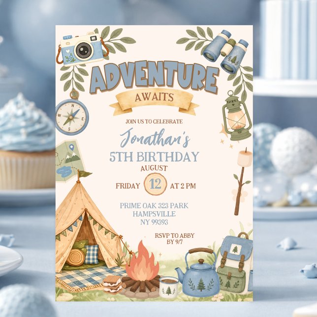 Invitation Aventure bleue pour un anniversaire (Créateur téléchargé)