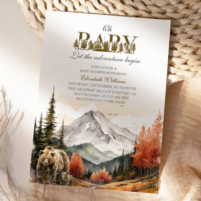 Invitation Aventure Bois Oh Bébé Montagne Ours Bébé  (Créateur téléchargé)