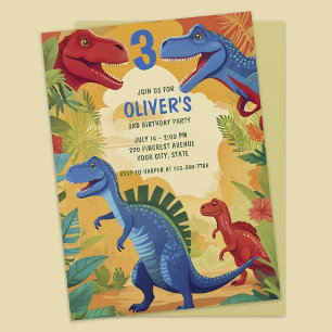 Invitation Aventure colorée de dinosaures dans la jungle pour