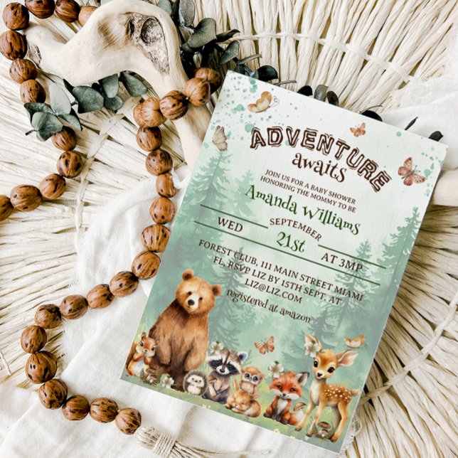 Invitation Aventure commence animaux de la forêt baby shower (Créateur téléchargé)