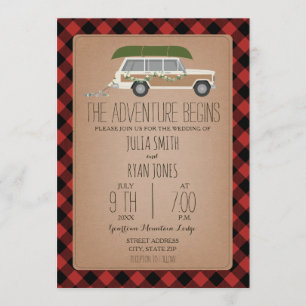 Invitation Aventure commence Wood Panel SUV Canoe Mariage