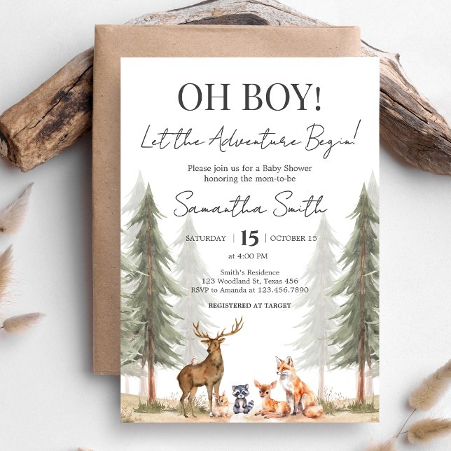 Invitation Aventure Commencer le Baby shower des animaux des  (Let the Adventure Begin Woodland Animals Baby Shower Invitation)