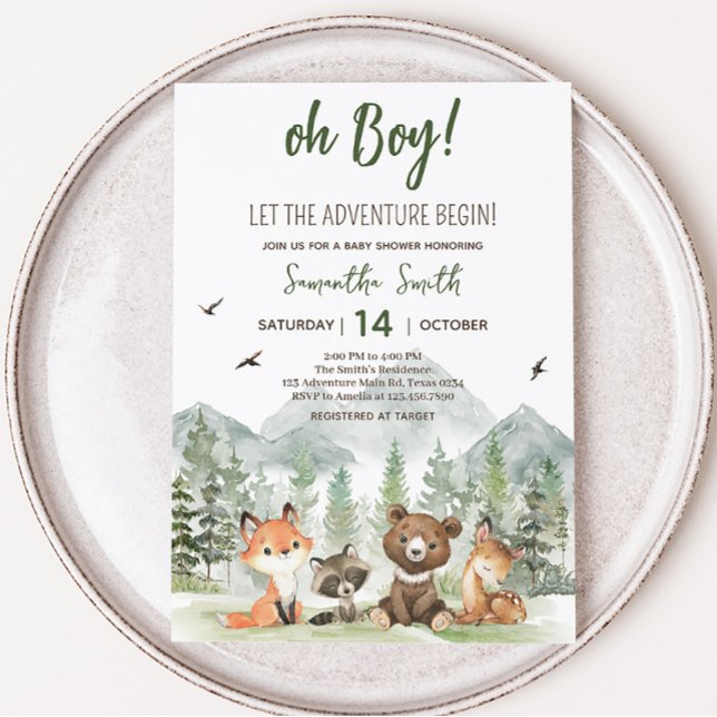 Invitation Aventure Commencer le Baby shower des animaux des  (Adventure Awaits Baby Shower Invitation)