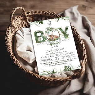 Invitation Aventure Commencer Woodland Deer Baby Boy Shoy