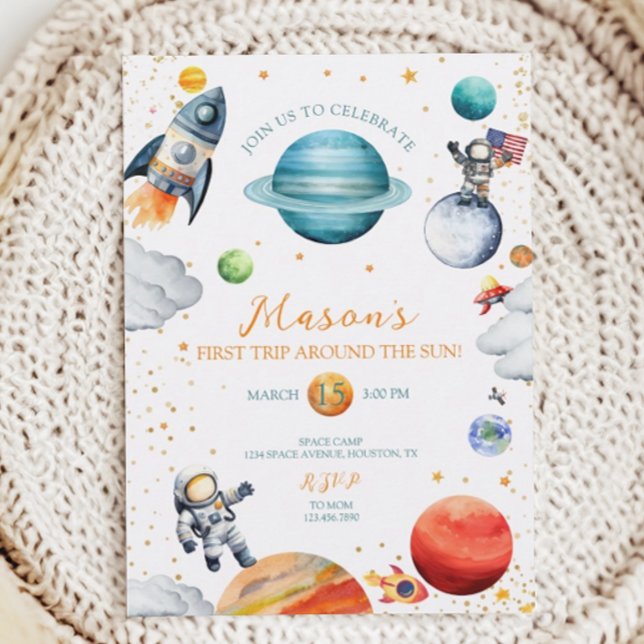 Invitation Aventure cosmique Anniversaire Espace aquarelle (Créateur téléchargé)