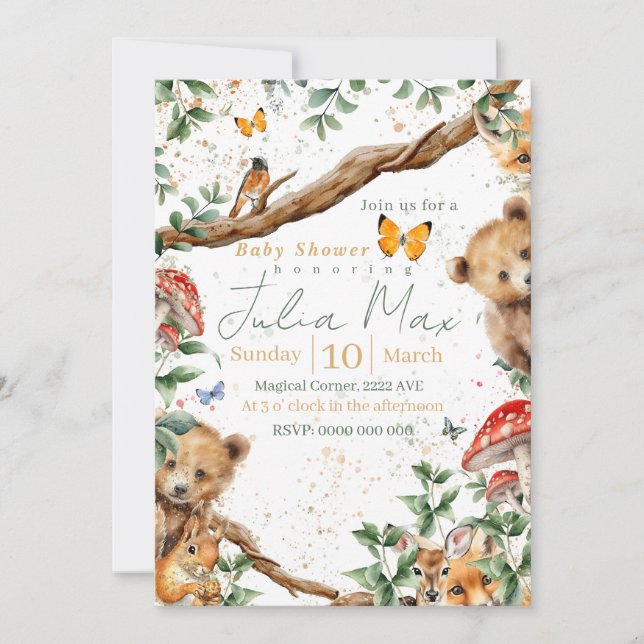 Invitation Aventure d'animaux de la forêt 2 choix arrière (Devant)