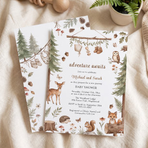 Invitation Aventure d'animaux de la forêt attend Renard Bûche