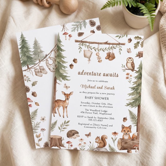 Invitation Aventure d'animaux de la forêt attend Renard Bûche (Woodland Animals Adventure Awaits Fox Log Invitation)